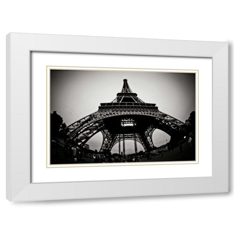 Eiffel Tower Fisheye White Modern Wood Framed Art Print with Double Matting by Berzel, Erin