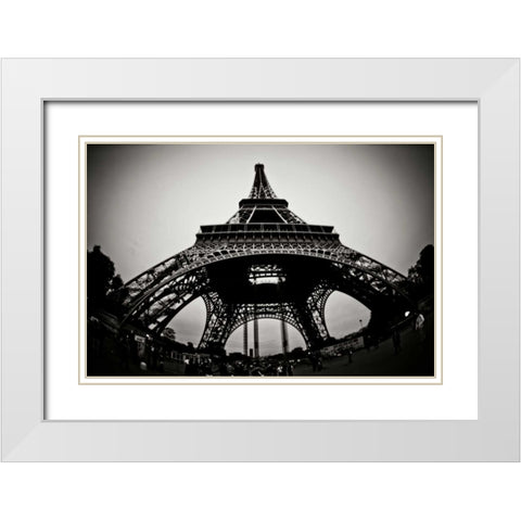 Eiffel Tower Fisheye White Modern Wood Framed Art Print with Double Matting by Berzel, Erin