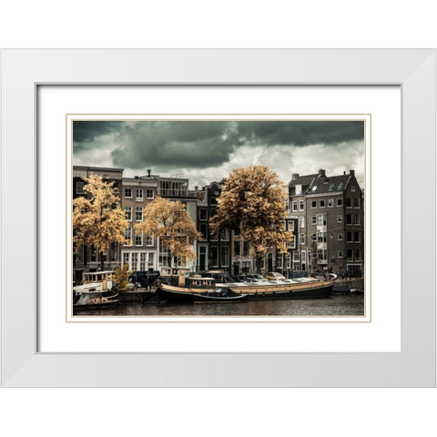 Amsterdam Autumn Colors White Modern Wood Framed Art Print with Double Matting by Berzel, Erin