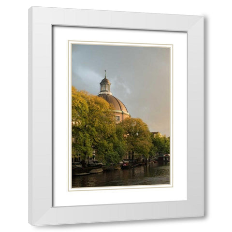 Amsterdam Singel Canal White Modern Wood Framed Art Print with Double Matting by Berzel, Erin