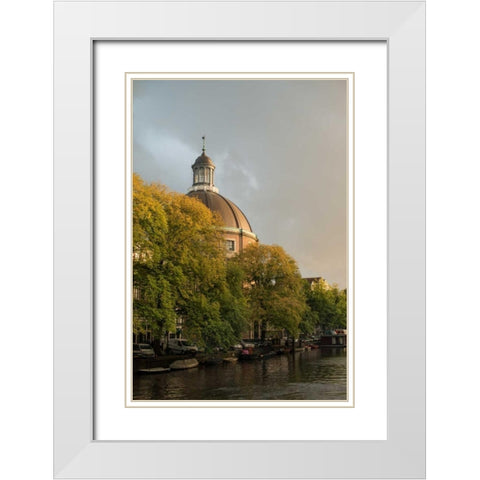 Amsterdam Singel Canal White Modern Wood Framed Art Print with Double Matting by Berzel, Erin