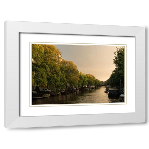 Amsterdam Singel Canal III White Modern Wood Framed Art Print with Double Matting by Berzel, Erin