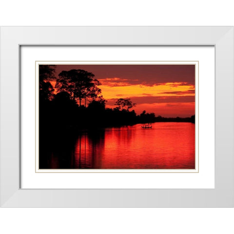Angkor Sunset I White Modern Wood Framed Art Print with Double Matting by Berzel, Erin