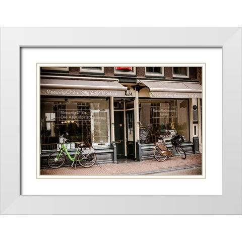 Amsterdam Storefront with Bikes White Modern Wood Framed Art Print with Double Matting by Berzel, Erin