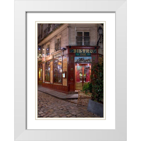 Bistro I900 White Modern Wood Framed Art Print with Double Matting by Crane, Rita