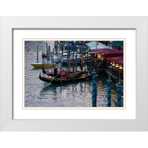 Evening Gondoliers I White Modern Wood Framed Art Print with Double Matting by Crane, Rita