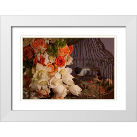 Flowers and Bird Cage I White Modern Wood Framed Art Print with Double Matting by Crane, Rita