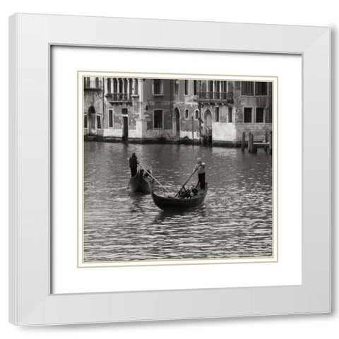 Grand Canal Gondoliers I White Modern Wood Framed Art Print with Double Matting by Crane, Rita