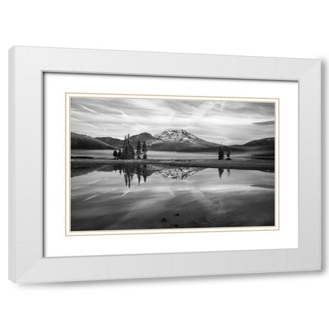 South Sister at Sparks Lake BW White Modern Wood Framed Art Print with Double Matting by Hellmann, Stan