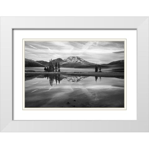 South Sister at Sparks Lake BW White Modern Wood Framed Art Print with Double Matting by Hellmann, Stan