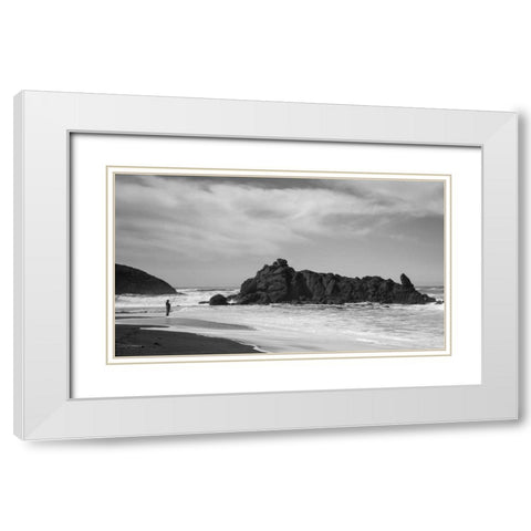 Lone Fisherman BW White Modern Wood Framed Art Print with Double Matting by Hellmann, Stan