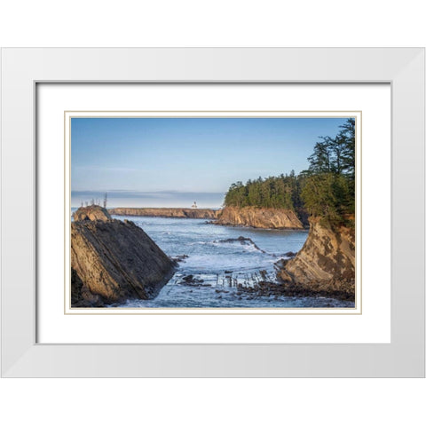 Cape Arago Lighthouse White Modern Wood Framed Art Print with Double Matting by Hellmann, Stan