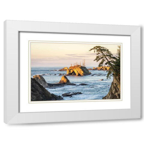 Sunset at Sunset Bay White Modern Wood Framed Art Print with Double Matting by Hellmann, Stan