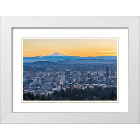 Portland Sunrise White Modern Wood Framed Art Print with Double Matting by Hellmann, Stan