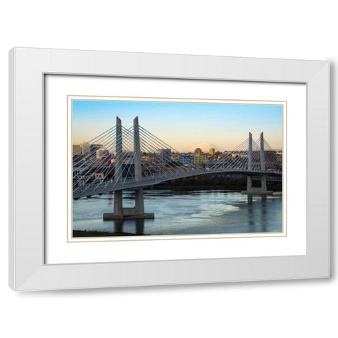Tilikum Crossing and Mt. St. Helens White Modern Wood Framed Art Print with Double Matting by Hellmann, Stan