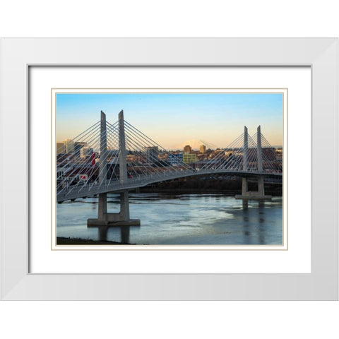 Tilikum Crossing and Mt. St. Helens White Modern Wood Framed Art Print with Double Matting by Hellmann, Stan