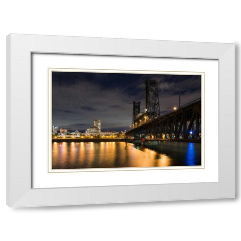 Portland Steel Bridge White Modern Wood Framed Art Print with Double Matting by Hellmann, Stan