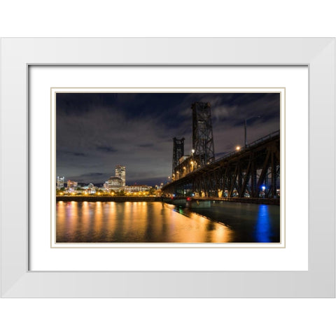 Portland Steel Bridge White Modern Wood Framed Art Print with Double Matting by Hellmann, Stan