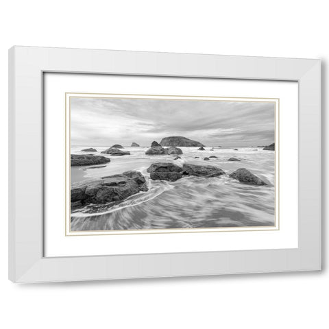 Harris Beach BW White Modern Wood Framed Art Print with Double Matting by Hellmann, Stan