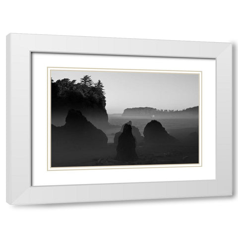 Ruby Beach Morning III BW White Modern Wood Framed Art Print with Double Matting by Hellmann, Stan