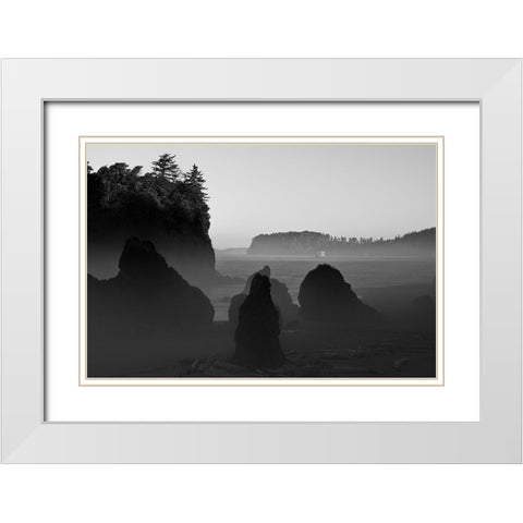 Ruby Beach Morning III BW White Modern Wood Framed Art Print with Double Matting by Hellmann, Stan