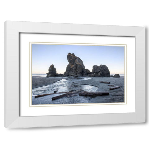 Ruby Beach Morning I White Modern Wood Framed Art Print with Double Matting by Hellmann, Stan
