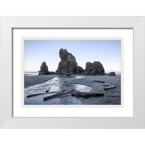 Ruby Beach Morning I White Modern Wood Framed Art Print with Double Matting by Hellmann, Stan