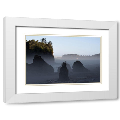 Ruby Beach Morning III White Modern Wood Framed Art Print with Double Matting by Hellmann, Stan