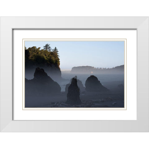 Ruby Beach Morning III White Modern Wood Framed Art Print with Double Matting by Hellmann, Stan