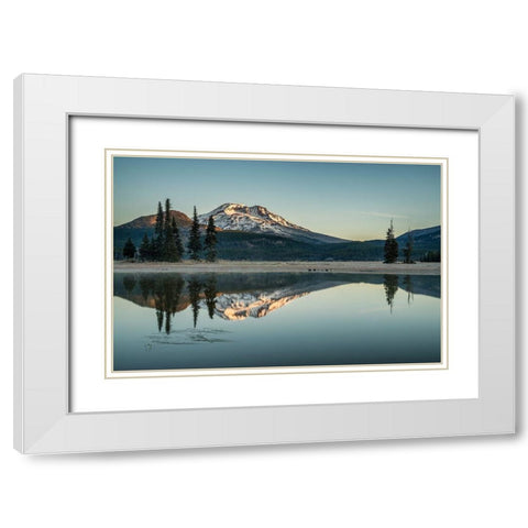 Sparks Lake Morning White Modern Wood Framed Art Print with Double Matting by Hellmann, Stan