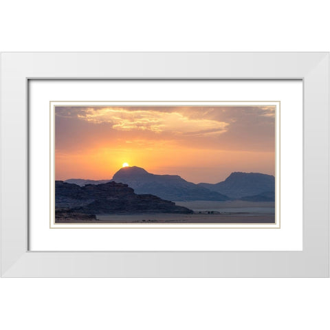 Wadi Rum Sunrise White Modern Wood Framed Art Print with Double Matting by Hellmann, Stan