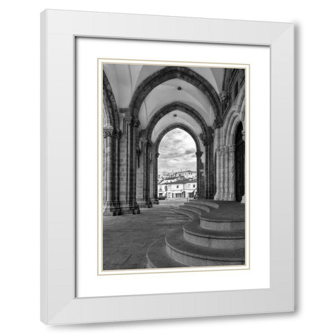 Evora Cathedral BW White Modern Wood Framed Art Print with Double Matting by Hellmann, Stan