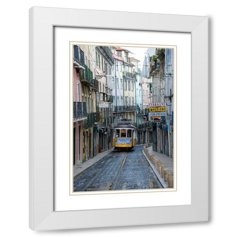 Lisbon Tram 28 White Modern Wood Framed Art Print with Double Matting by Hellmann, Stan