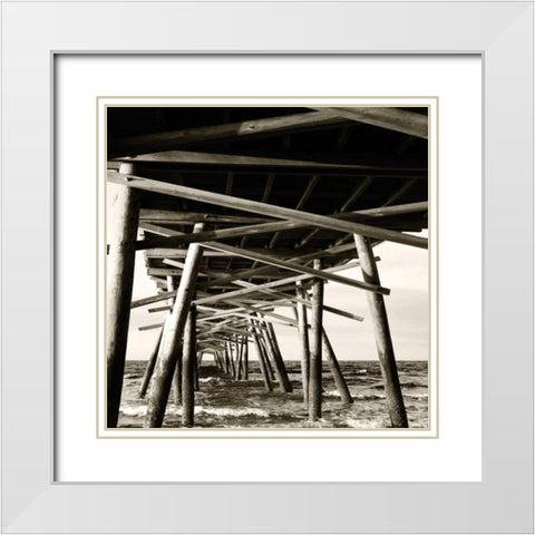 Atlantic Pier Sq. II White Modern Wood Framed Art Print with Double Matting by Hausenflock, Alan