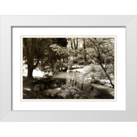 Garden Bridge I White Modern Wood Framed Art Print with Double Matting by Hausenflock, Alan