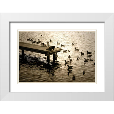 Feeding the Geese II White Modern Wood Framed Art Print with Double Matting by Hausenflock, Alan