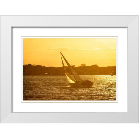Windward Sunset II White Modern Wood Framed Art Print with Double Matting by Hausenflock, Alan