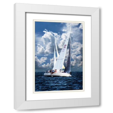 Crossing Sailboats White Modern Wood Framed Art Print with Double Matting by Hausenflock, Alan