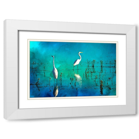 Wading Herons I White Modern Wood Framed Art Print with Double Matting by Hausenflock, Alan