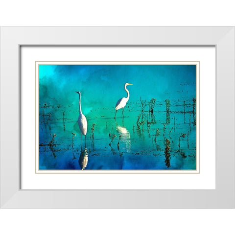 Wading Herons I White Modern Wood Framed Art Print with Double Matting by Hausenflock, Alan