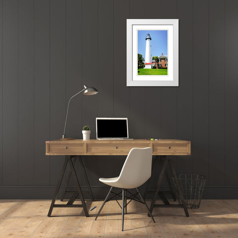 Saint Simons Lighthouse II White Modern Wood Framed Art Print with Double Matting by Hausenflock, Alan