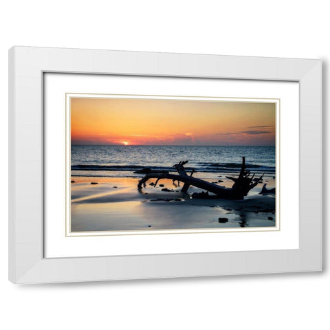 Jekyll Island Sunrise I White Modern Wood Framed Art Print with Double Matting by Hausenflock, Alan