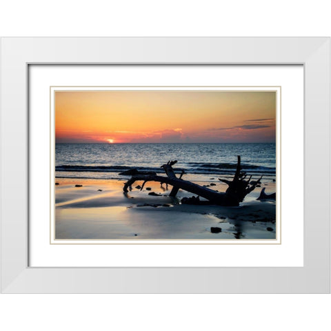 Jekyll Island Sunrise I White Modern Wood Framed Art Print with Double Matting by Hausenflock, Alan