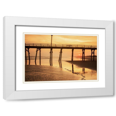 Golden Sunset Beach I White Modern Wood Framed Art Print with Double Matting by Hausenflock, Alan