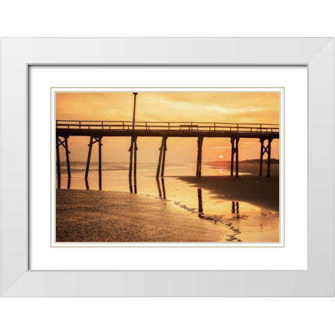 Golden Sunset Beach I White Modern Wood Framed Art Print with Double Matting by Hausenflock, Alan