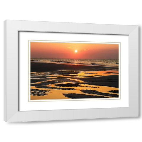 Bright Coral Sunrise White Modern Wood Framed Art Print with Double Matting by Hausenflock, Alan