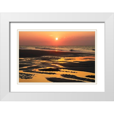 Bright Coral Sunrise White Modern Wood Framed Art Print with Double Matting by Hausenflock, Alan