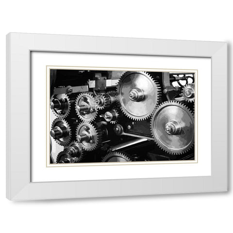 Gears Upon Gears White Modern Wood Framed Art Print with Double Matting by Hausenflock, Alan