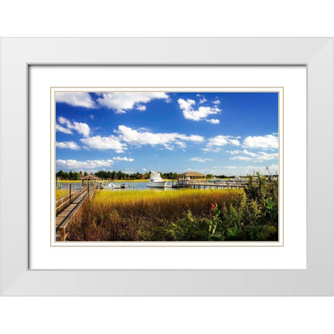 City Channel Docks White Modern Wood Framed Art Print with Double Matting by Hausenflock, Alan