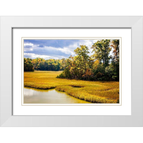 York River Delta White Modern Wood Framed Art Print with Double Matting by Hausenflock, Alan